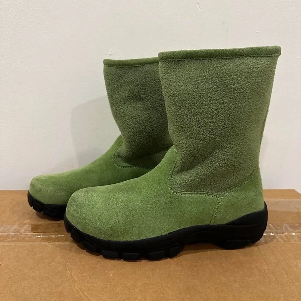 Lands' End women's Green Suede and fleece mid calf Boots size 7.5 rare color!